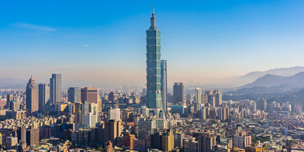 Beautiful architecture building taipei city skyline at sunset in Taiwan